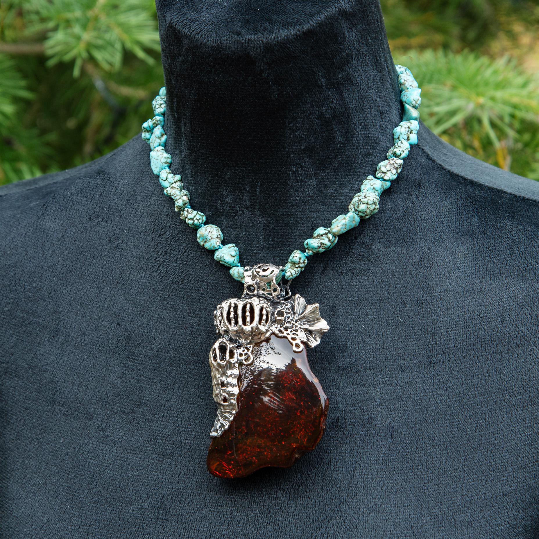 Sterling Silver and Natural Baltic Amber Ghost Pendant 8